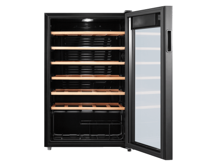 Vitrină vinuri TESLA RW092M, 93 L, 34 Sticle, Control Electronic 5–18°C, Display Exterior, Rafturi din Lemn, Iluminare LED, 39 dB, H 84,5 cm, Negru [1]
