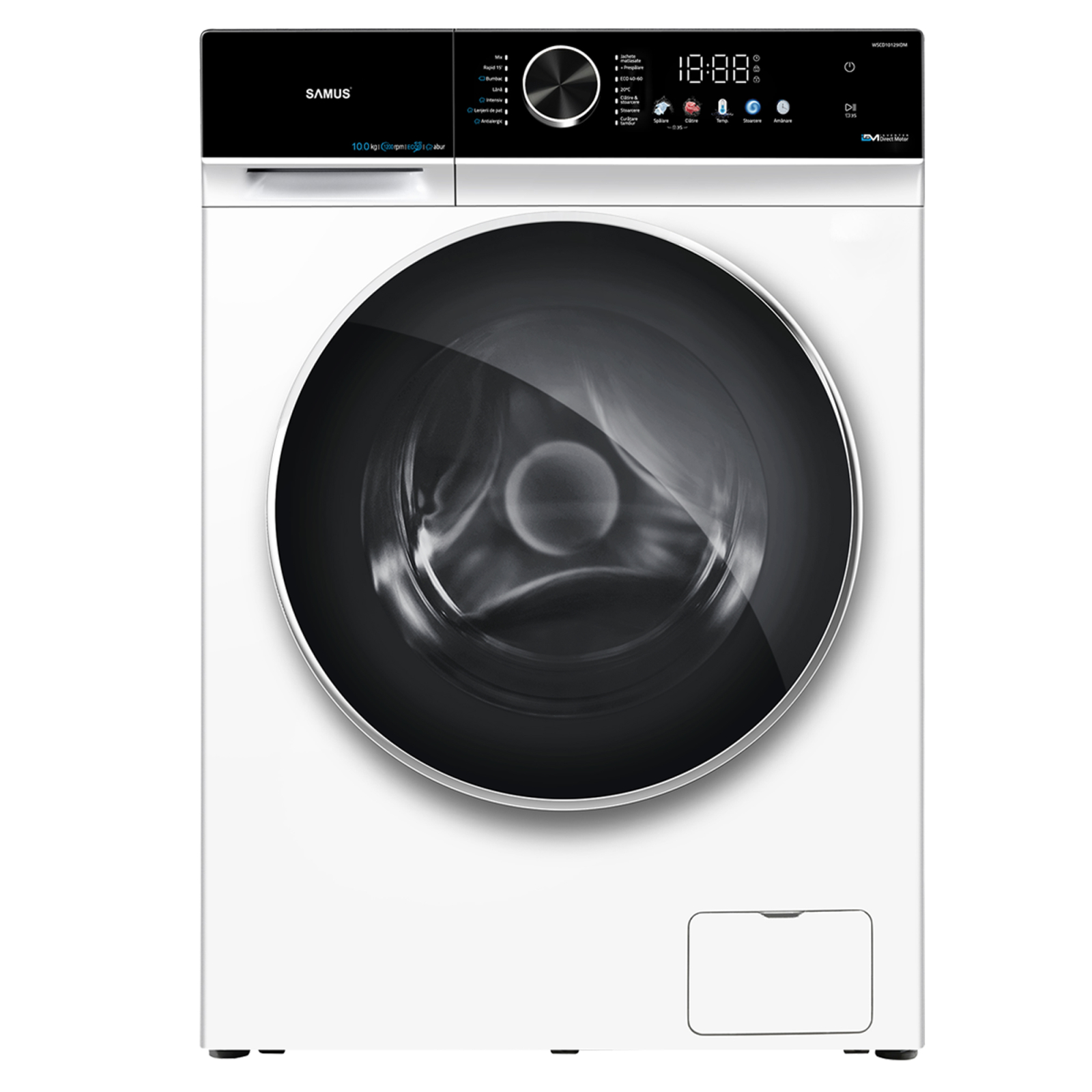 Samus Masina de spalat rufe, automata, motor inverter, capacitate 10 kg, 1200 Rpm, 14 programe, display color, clasa A, SAMUS