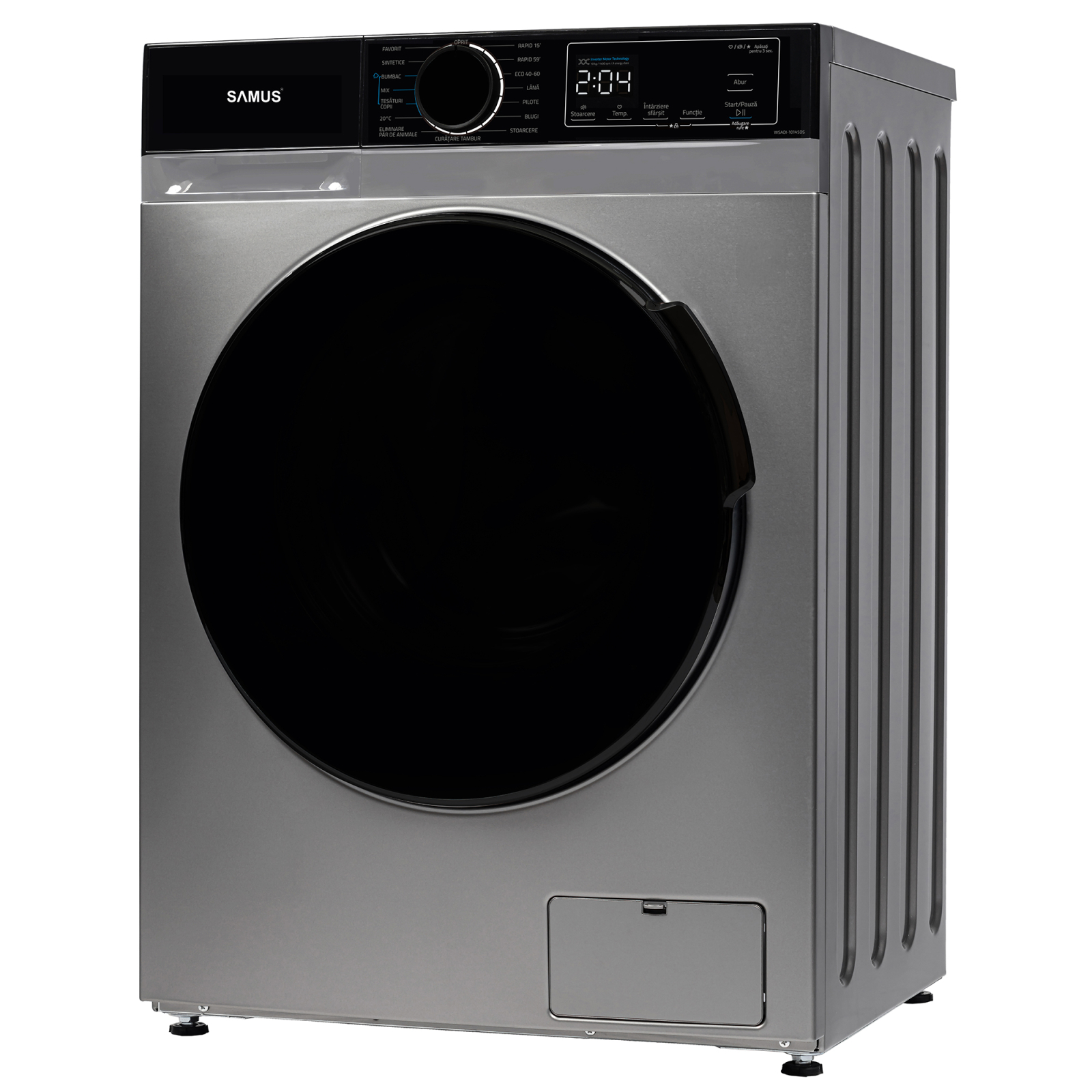 Samus Masina de spalat rufe, automata, motor inverter, capacitate 10 kg, 1350 Rpm, 15 programe, display color, clasa A, Gri inchis, SAMUS