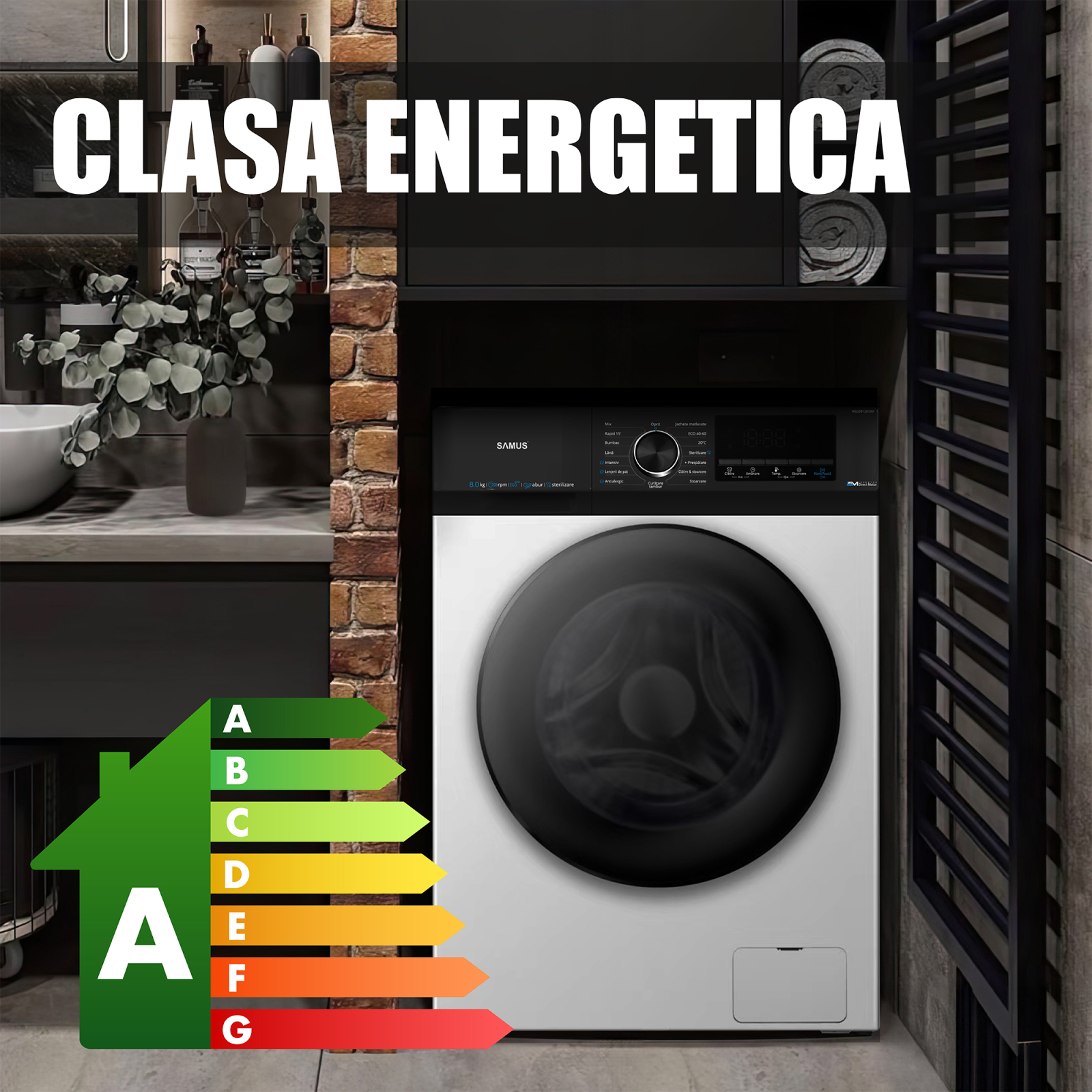 Masina de spalat rufe, automata, motor inverter, capacitate 8 kg, 1200 ...