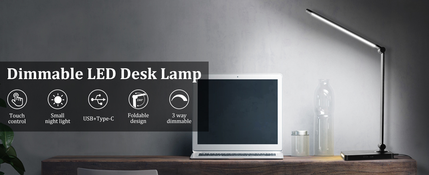 a 7420 - Lampa de birou LED Rovo 5502P, lumina veghe, 5 moduri de lumina, 4 intensitati, 6W, control Touch, USB - Solgarden
