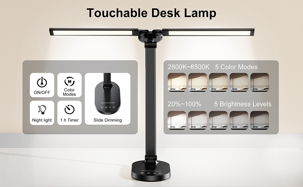 a 9221 - Lampa de birou LED Rovo 5508, lumina veghe, 5 moduri de lumina, 4 intensitati, 14W, control Touch, USB - Solgarden