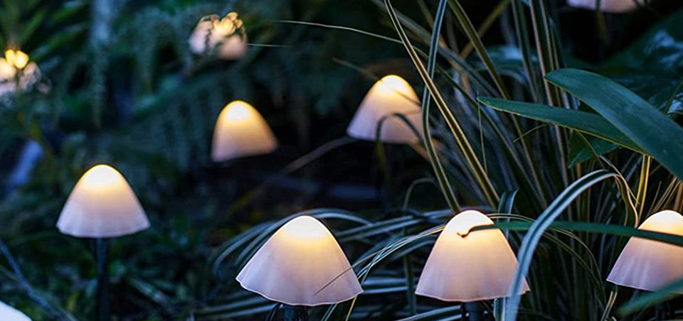 b 4039 - Set 30 lampi solare LED Rovo 01-Alb, ciupercute, lumina alb cald, 6.5m, 8 moduri - Solgarden
