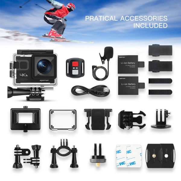 Camera video sport Apeman A79, 4K, Wi-Fi, HDMI, Accesorii incluse, waterproof 40m, 2-inch, 2 Acumulatori, Telecomanda [2]