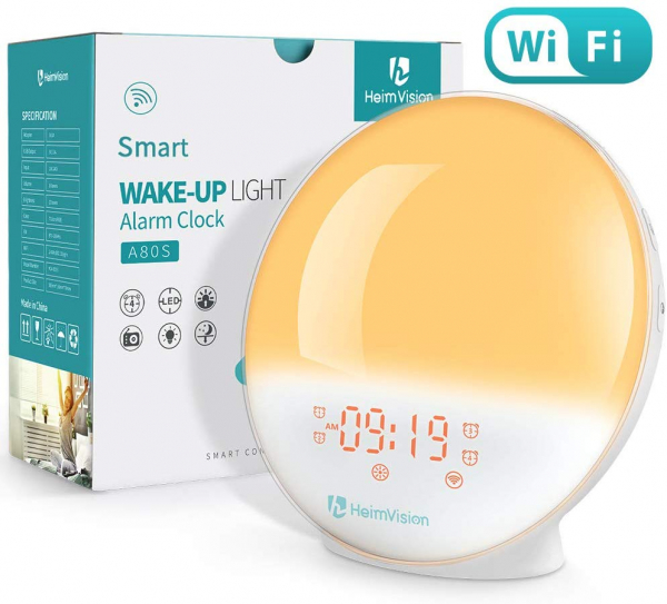 Radio cu ceas Smart Wifi HeimVision, simulare rasarit, control din smartphone, lampa de veghe cu 7 culori, 20 de intensitati a luminii, incarcare USB, Alexa [2]