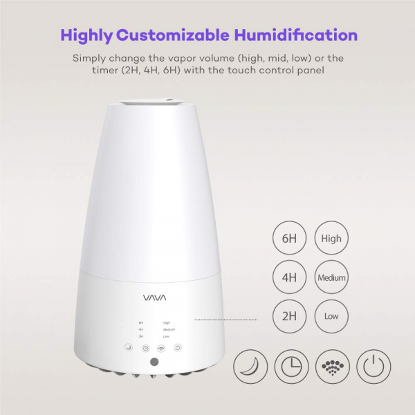 Umidificator de aer cu ultrasunete VAVA 3L, Telecomanda, 280ml/h, Silentios,  3 trepete putere, 25W [2]