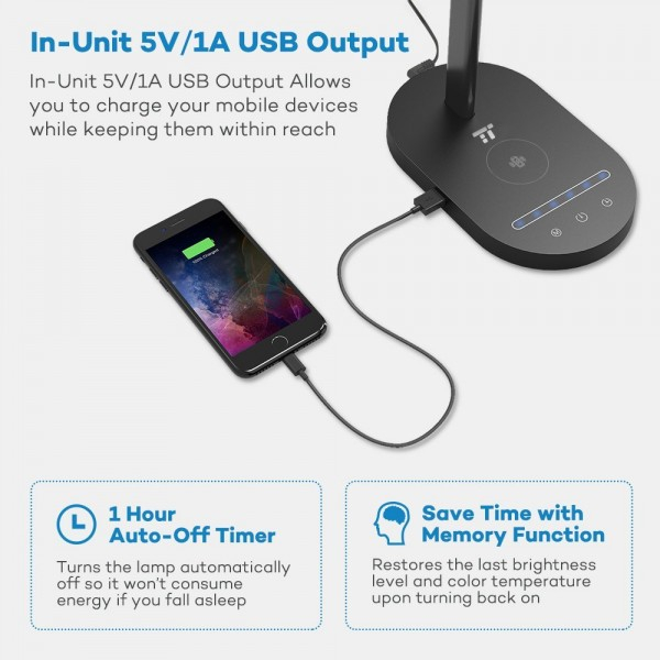 Lampa de birou LED TaoTronics TT-DL31, protectie ochi, control touch, Incarcare Telefon Wireles si USB - Resigilat [4]