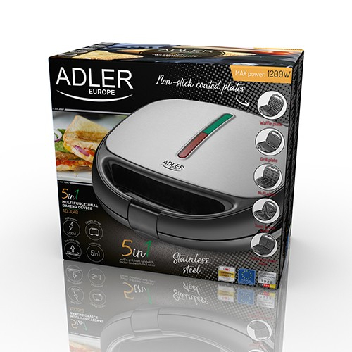 Sandwich maker Adler AD 3040 5 in 1 cu functie grill, 2 tipuri sandwich, vafe si preparare nuci, protectie supraincalzire [7]