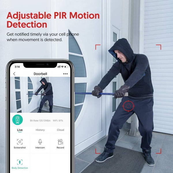 Sonerie Smart Victure VD300 Camera Wireless, 1080P HD, Motion Detection, Cnnvorbire bidirectionala, Wi-Fi Connected, Uunhi larg, Control aplicatie [5]