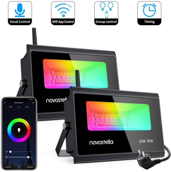 Set 2 proiectoare de podea LED RGB Novostella, Smart, Wifi, Alexa,Google , 20W, Exterior IP66 waterproof [3]