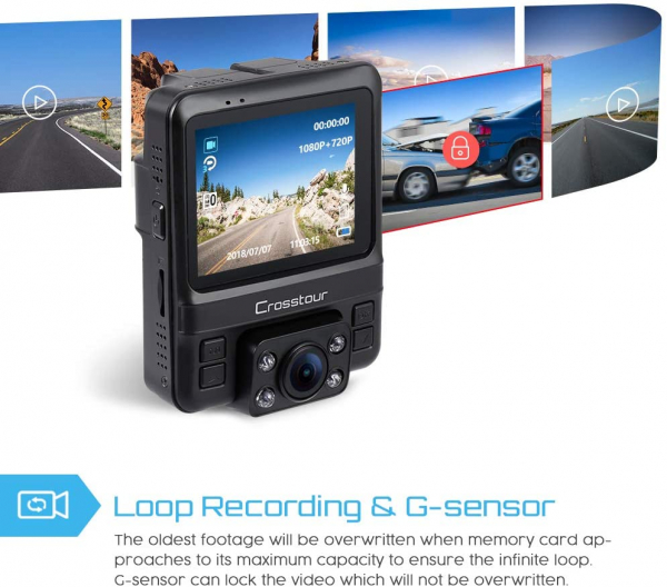 Camera auto DVR Dubla Crosstour CR750, GPS, Full HD,  Bord si Interior, Unghi 170 grade, Night Vision, WDR, G-Sensor, Mod parcare, Filmare in bucla [7]