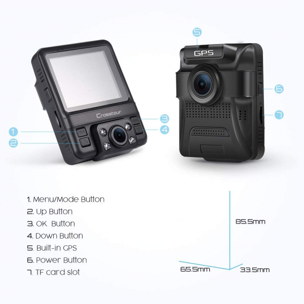 Camera auto DVR Dubla Crosstour CR750, GPS, Full HD,  Bord si Interior, Unghi 170 grade, Night Vision, WDR, G-Sensor, Mod parcare, Filmare in bucla [3]