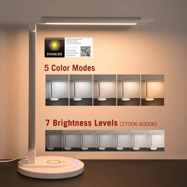 Lampa LED de birou TaoTronics TT-DL036, cu incarcator wireless, control touch, USB, 12W, 410 lm, Alb [4]