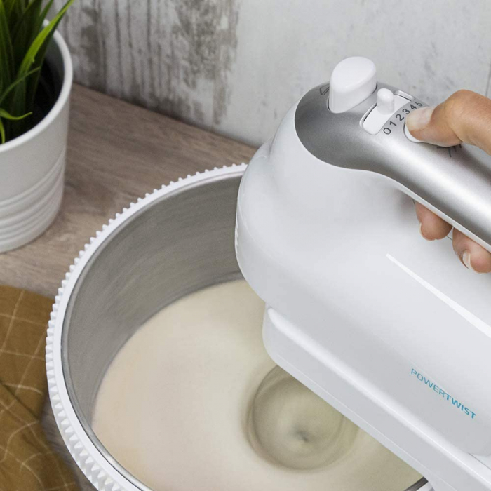 Mixer cu bol Cecotec PowerTwist 500 Steel 500 W, Bol 3.5 L, 5 viteze + Functie Turbo, Buton QuickOut, Sistem de fixare cu ventuze, Design Ergonomic, Alb/Inox [3]