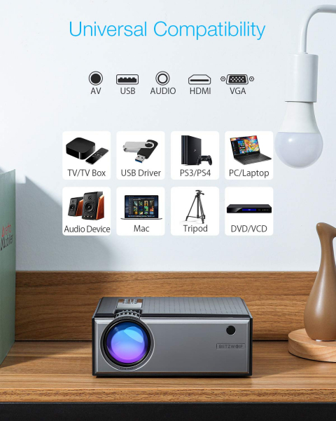Videoproiector BlitzWolf BW-VP1, 2800 Lumens, Native 720p, LED, HDMI, VGA, AV, USB [8]