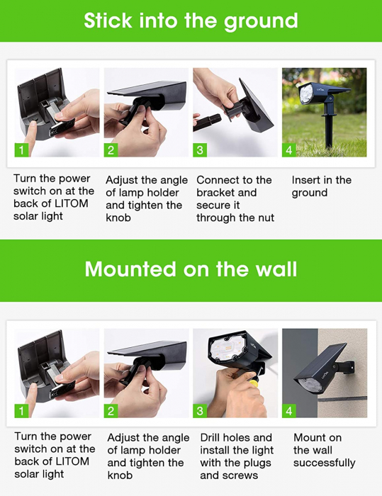 Set 2 bucati Lampa solara LITOM LTCD190 12 leduri, IP67 lumina alba calda, senzor de lumina [4]