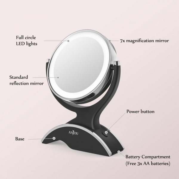 Oglinda cosmetica Anjou iluminata LED, 2 fete, Marire 7X [9]