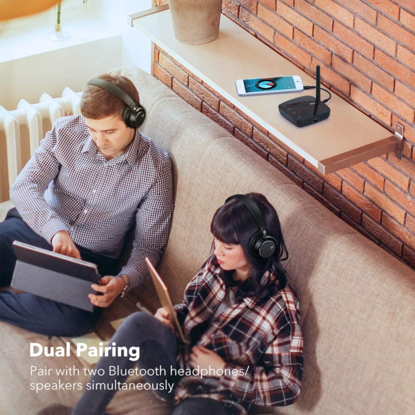 Adaptor Bluetooth Transmitator si Receptor Audio TaoTronics TT-BA014, Bluetooth 5.0, Cablu Optic & Jack 3.5mm, conectare 2 casti, aptX HD, 50m [7]