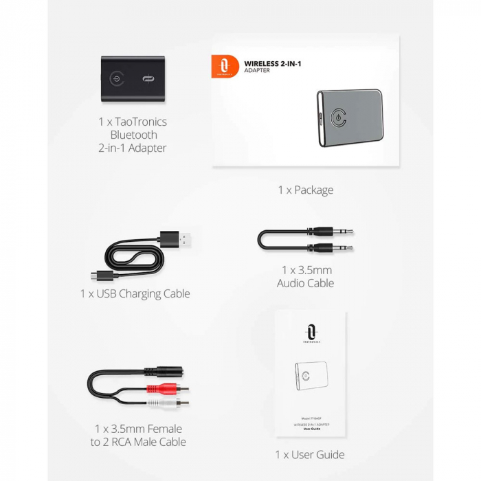 Adaptor Bluetooth Transmitator si Receptor Audio 2 in 1 TaoTronics TT-BA015, Bluetooth 5.0, conectare 2 casti simultan [8]