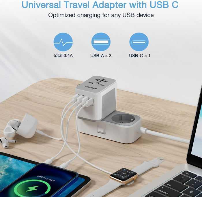 Adaptor International Tessan 633FC, 4xUSB - 3.4A, 10A, USB-C [3]