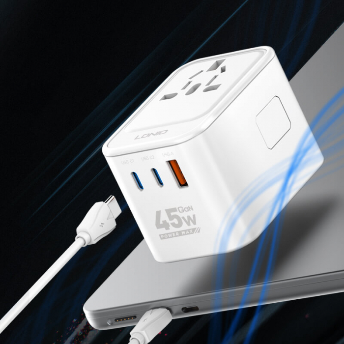 Adaptor priza international GaN LDNIO Z8, 1XUSB, 2XUSB-C, Incarcare rapida, 45W [4]