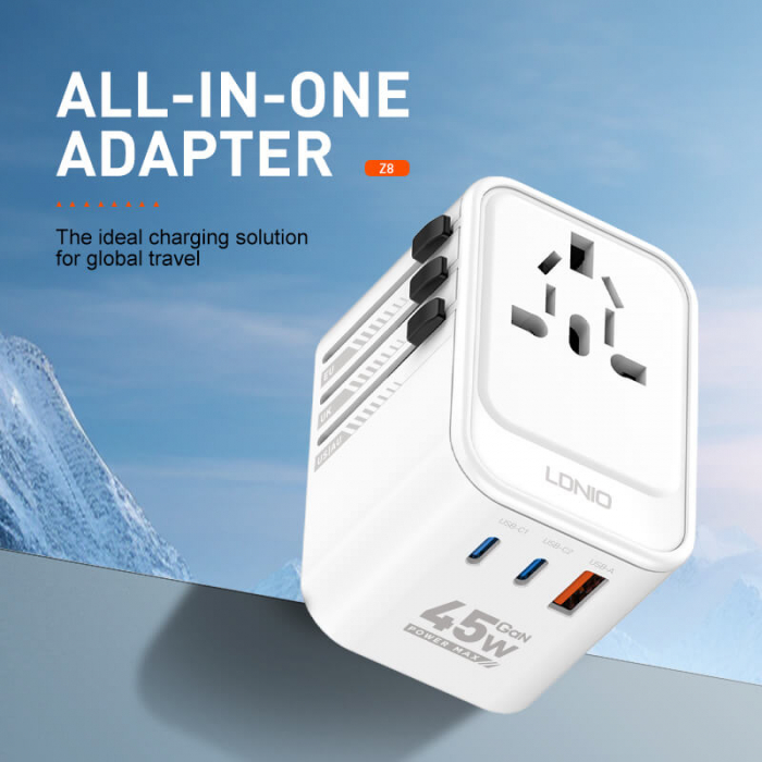 Adaptor priza international GaN LDNIO Z8, 1XUSB, 2XUSB-C, Incarcare rapida, 45W [2]