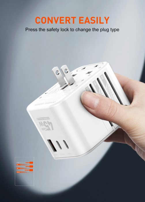 Adaptor priza international GaN LDNIO Z8, 1XUSB, 2XUSB-C, Incarcare rapida, 45W [9]