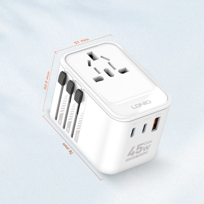 Adaptor priza international GaN LDNIO Z8, 1XUSB, 2XUSB-C, Incarcare rapida, 45W [7]