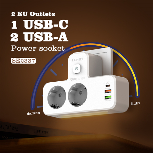 Adaptor priza LDNIO SE2337, 2 prize, 2 X USB-A, 1X USB-C, incarcare rapida QC 3.0, 10A [2]