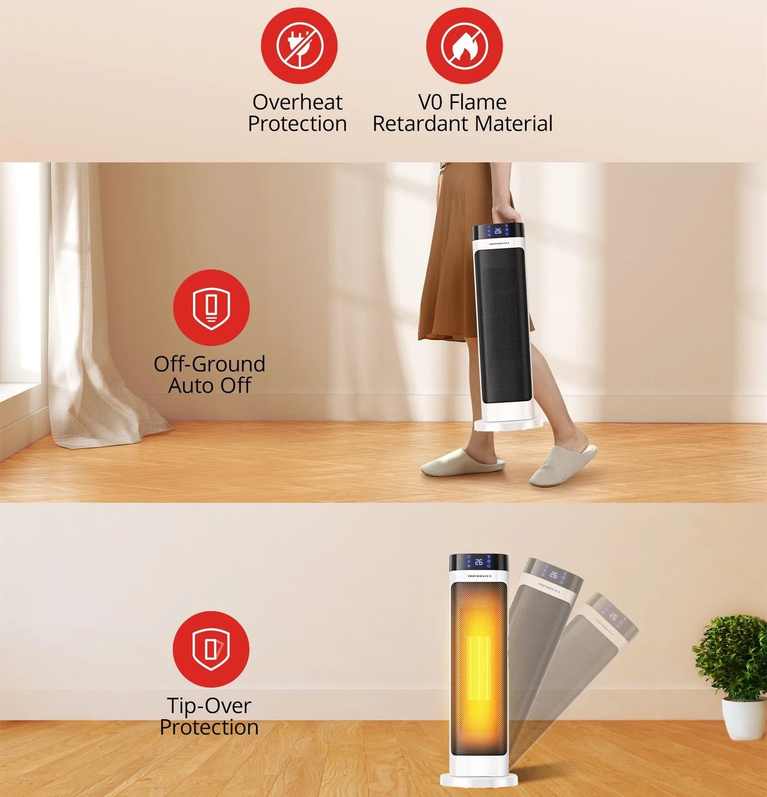 Aeroterma Ceramica TaoTronics TT-HE018, 2000W, 3 niveluri, Telecomanda, Control Touch [7]