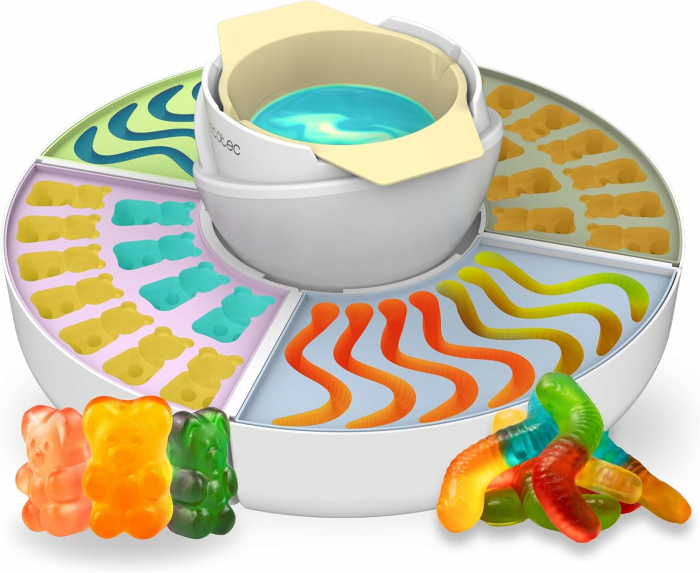 Aparat 2 in 1 Cecotec Fun&Sugar Gummy pentru preparat jeleuri si fondue de ciocolata ,40 W, 4 matrite din silicon, 4 tavi detasabile, design compact, usor de curatat [1]