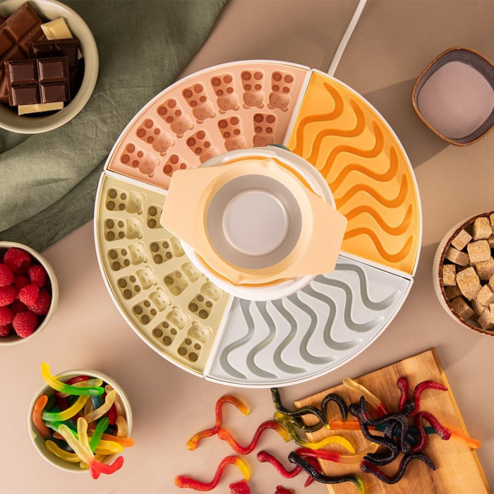 Aparat 2 in 1 Cecotec Fun&Sugar Gummy pentru preparat jeleuri si fondue de ciocolata ,40 W, 4 matrite din silicon, 4 tavi detasabile, design compact, usor de curatat [8]