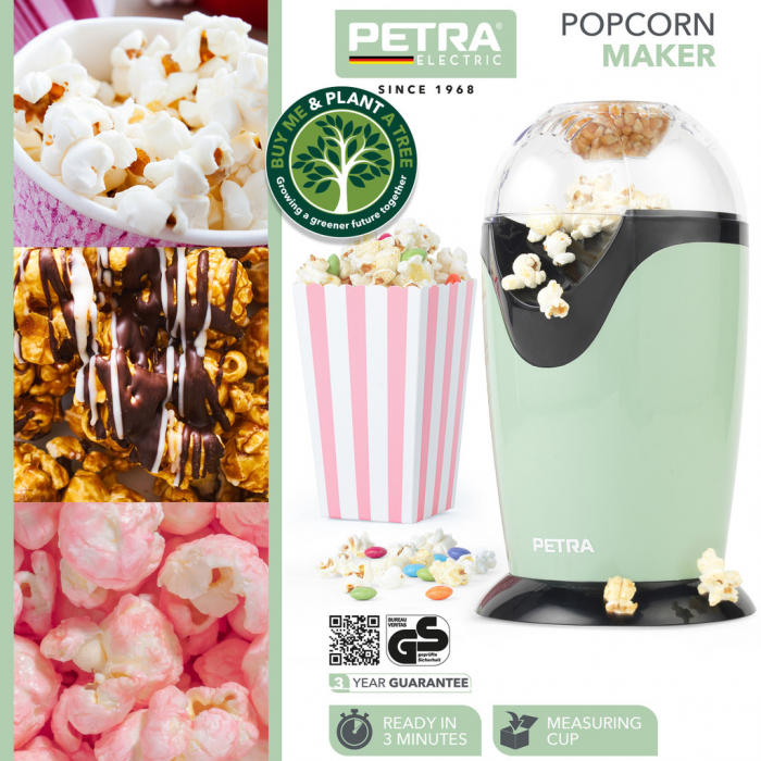 Aparat popcorn cu aer cald Petra, 1200 W, design retro, verde antiq [2]