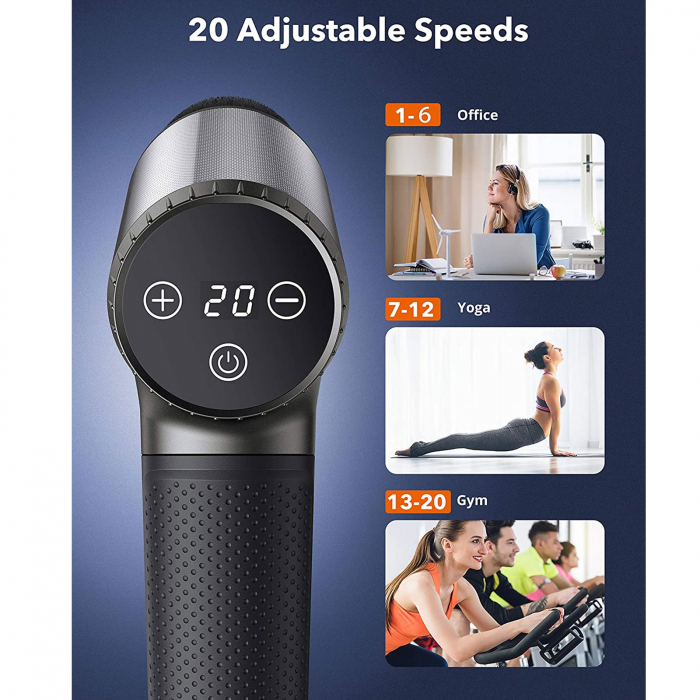 Aparat de masaj Gun TaoTronics TT-PCA004, 6 capete interschimbabile, 20 trepte de viteza - Albastru [3]