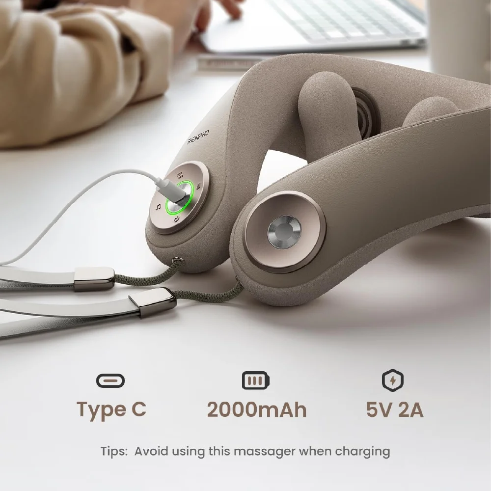 Aparat de masaj cervical RENPHO R-L001, masaj Shiatsu  6D, incalzire, Bluetooth, wireless, acumulator reincarcabil, relaxare gat si umeri [3]