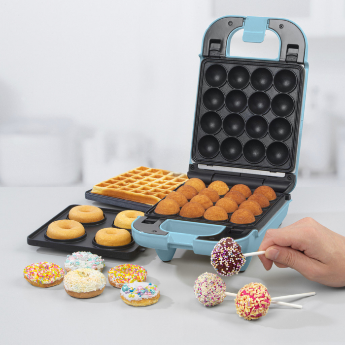 Aparat 3 in 1 Petra, vafe, briose, gogosi, placi antiaderente detasabile, 650W, albastru pastel [10]