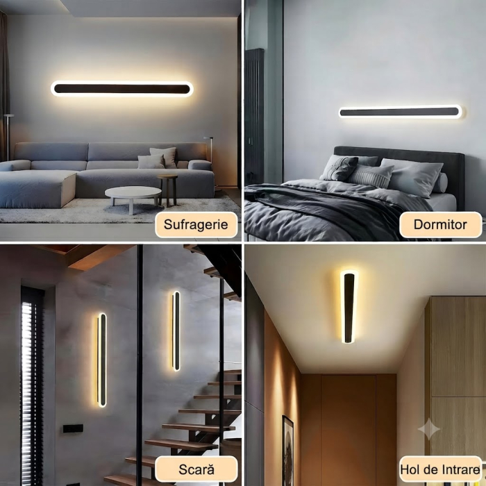 Aplica de perete LED Rovo 1356-60, 60CM, 24W, 3 setari de lumina, 3000K/4000K/6000K, Negru [6]