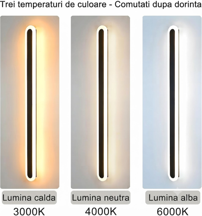 Aplica de perete LED Rovo 1356-100, 100CM, 39W, 3 setari de lumina, 3000K/4000K/6000K, Negru [3]