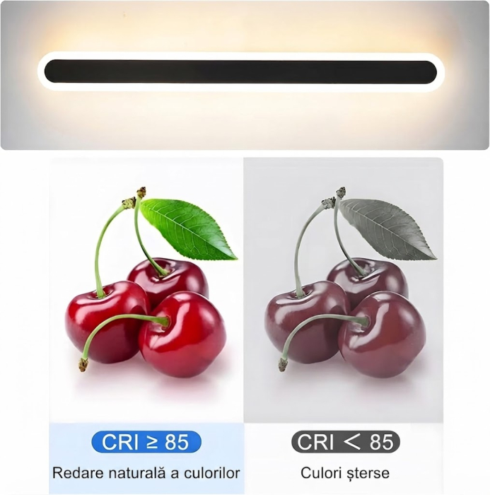 Aplica de perete LED Rovo 1356-100, 100CM, 39W, 3 setari de lumina, 3000K/4000K/6000K, Negru [8]