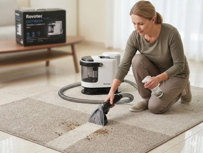 Aspirator cu Spalare si Abur Rovotec EASY WASH, 1700W, Curatare cu apa rece/calda, Abur, 9 accesorii, 15K Pa, Autocuratare, Eliminare Bacterii, Acarieni, Canapea, Mocheta, Geamuri, Bucatarie, Auto, [5]