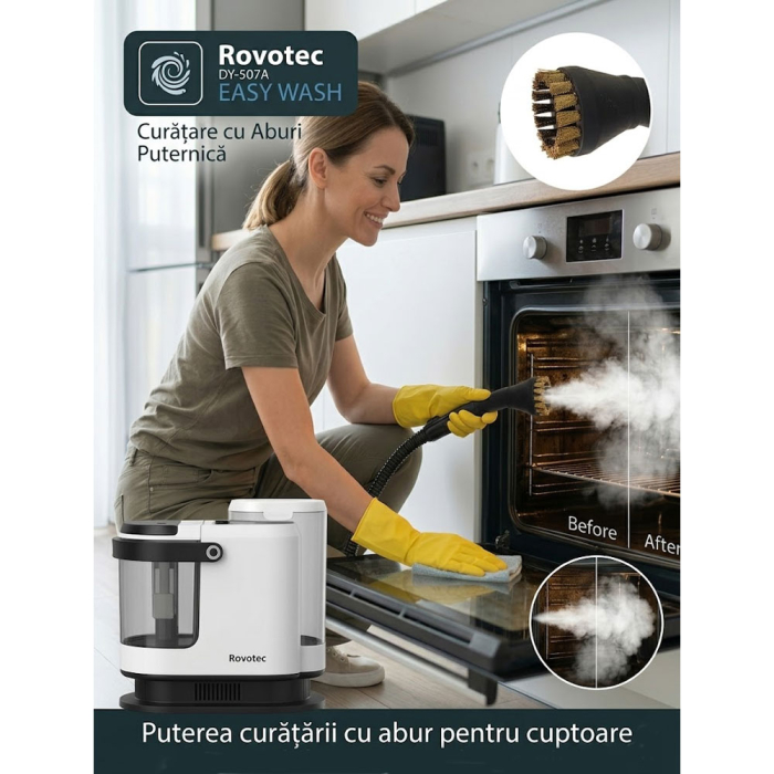 Aspirator cu Spalare si Abur Rovotec EASY WASH, 1700W, Curatare cu apa rece/calda, Abur, 9 accesorii, 15K Pa, Autocuratare, Eliminare Bacterii, Acarieni, Canapea, Mocheta, Geamuri, Bucatarie, Auto, [2]