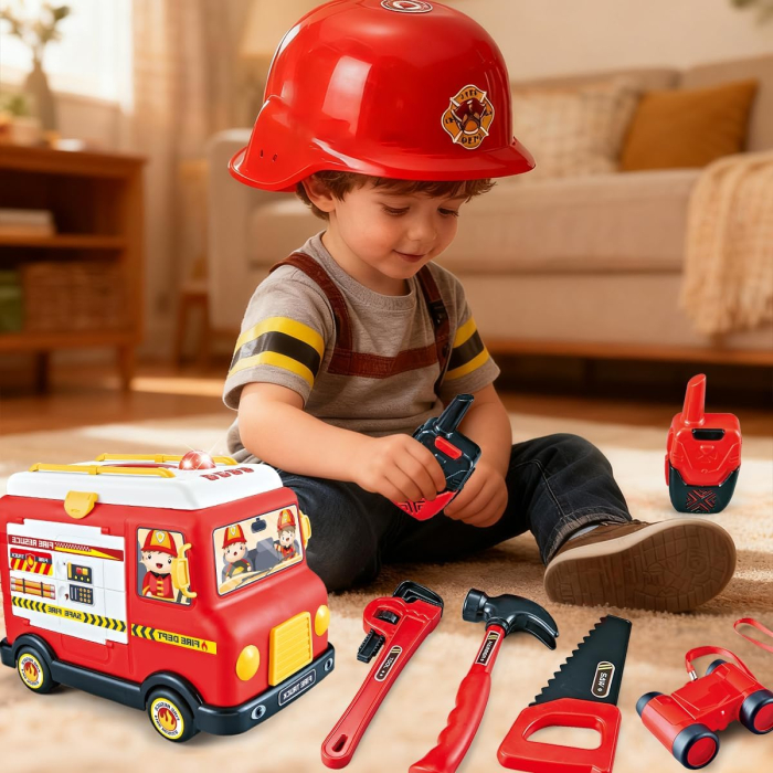 Set Masina de Pompieri Rovo H355A, Stingator cu aburi, Sunete, Becuri, Masina electrica,  accesorii incluse [7]