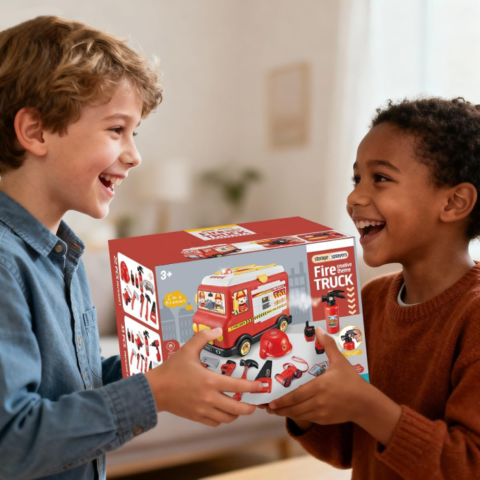 Set Masina de Pompieri Rovo H355A, Stingator cu aburi, Sunete, Becuri, Masina electrica,  accesorii incluse [2]