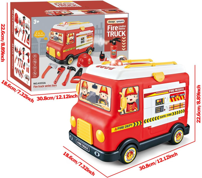 Set Masina de Pompieri Rovo H355A, Stingator cu aburi, Sunete, Becuri, Masina electrica,  accesorii incluse [8]