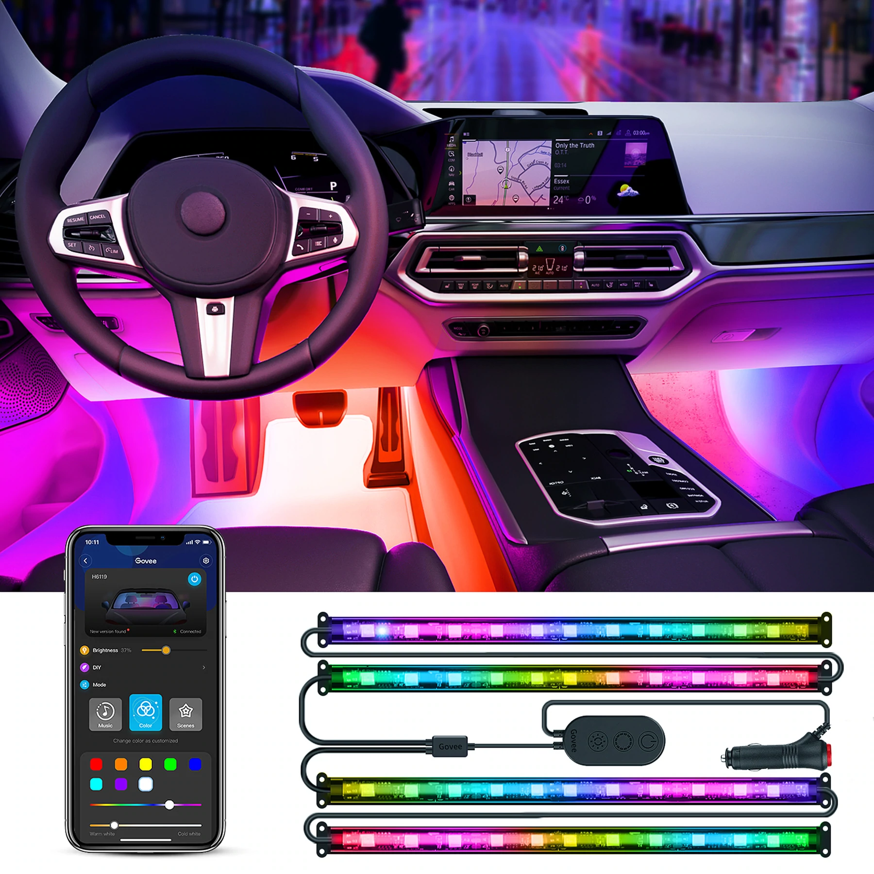 Banda LED Auto Govee H6119 RGBIC, Sincronizare Muzica, Control App [2]