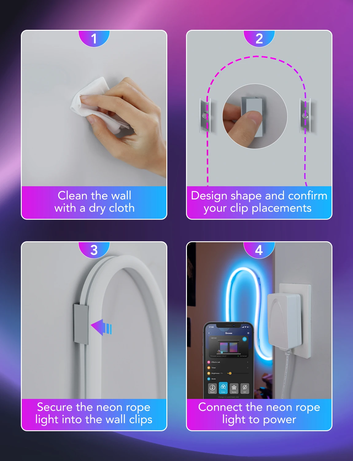 Banda LED Neon Govee H61A2 RGBIC, Inteligenta, Sincronizare Muzica, Wifi, 5m, IP67, Alexa, Google Asistant [7]