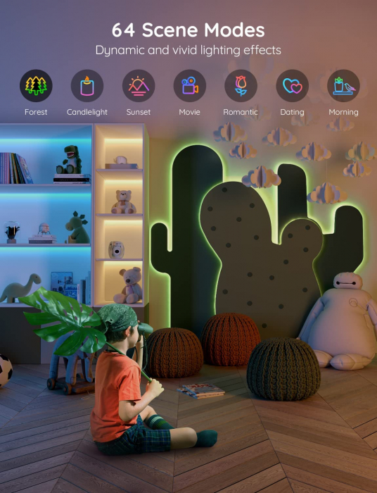 Banda LED RGB inteligenta Govee H615A RGB, Wi-Fi, Bluetooth, sincronizare muzica, lumina colorata, 5m, compatibil Google Assistant & Alexa [5]