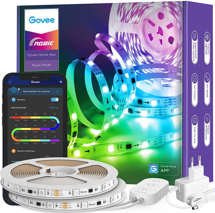 Banda LED Govee H6144 RGBIC, Sincronizare Muzica, Wifi si Bluetooth 10m, Alexa, Google Asistant [1]