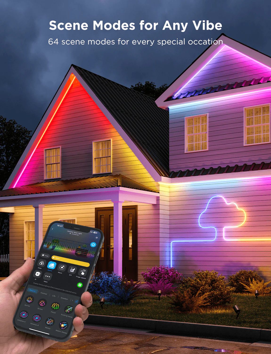 Banda LED Profesionala Govee Neon Rope H61A8 Exterior, IP67, RGBIC, Inteligenta, 10M, 1130lm, 72W, Sincronizare Muzica, Wifi, Bluetooth, Alexa, Google Asistant [2]