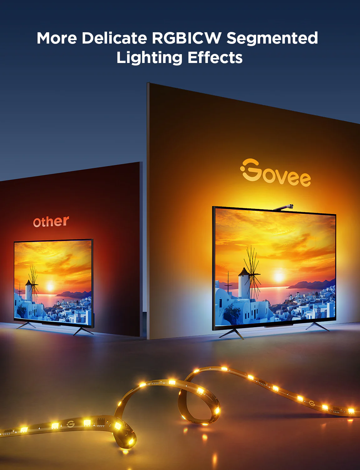 Banda LED Govee TV Backlight 3 Lite, H6097, Wi-Fi + Bluetooth, RGBICW, Camera, 40~50 inch, Fisheye Correction [4]